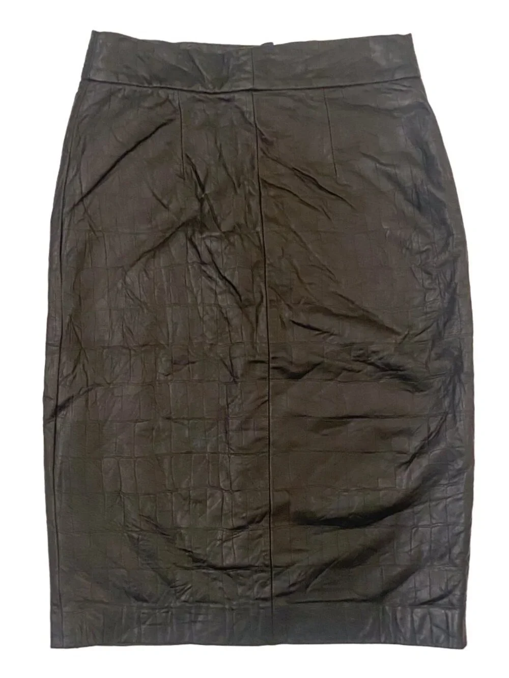 Vintage RALPH LAUREN BLACK LABEL Black Croc Embossed Leather Pencil Skirt 6